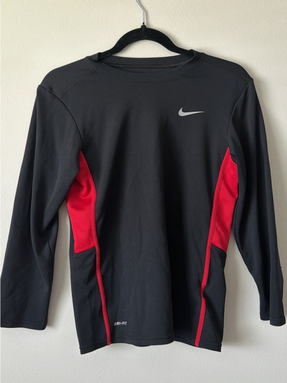 Nike Black Long Sleeve Training Top with Red Panels